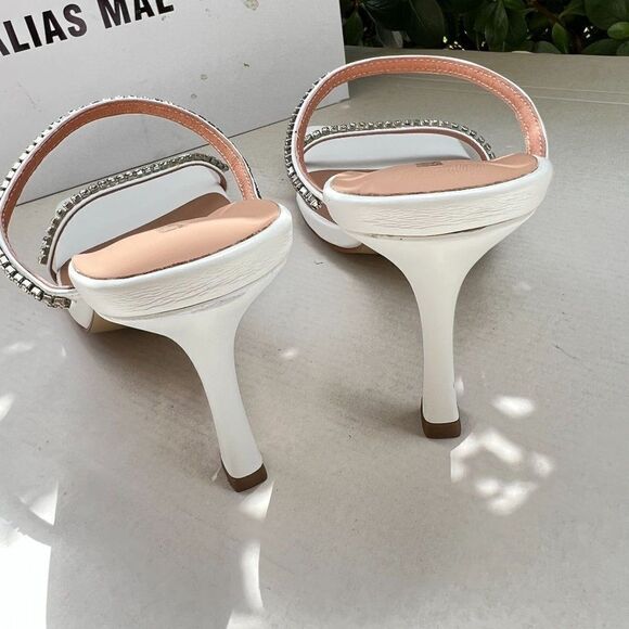 Alias Mae Lexa Mule Heel Sandal Size 39 in Ivory Leather Rhinestoned - Picture 5 of 12